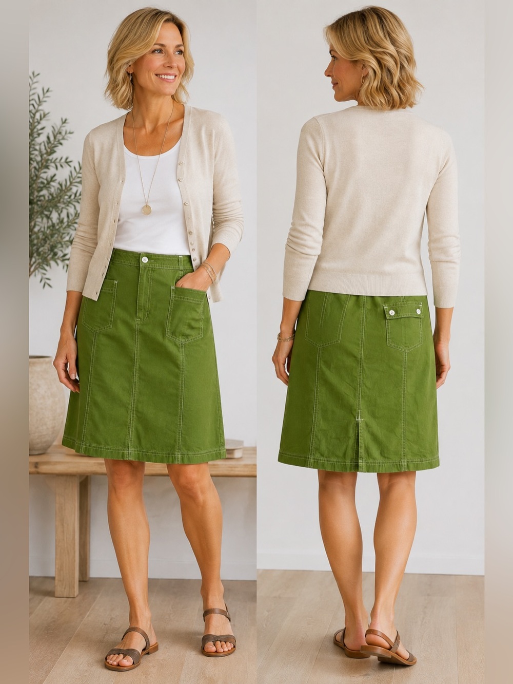 J.Jill Green Utility Cargo Skirt Women’s Size 8 Cotton A-Line Midi Knee Length